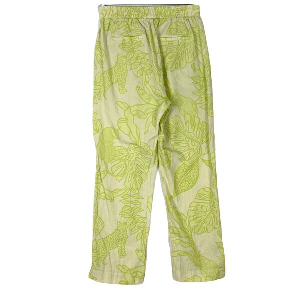 Nwot LAS SURENAS Pants S Linen Cotton Lime Green Leaf Straight Slit Pcks Cheetah - Picture 3 of 15